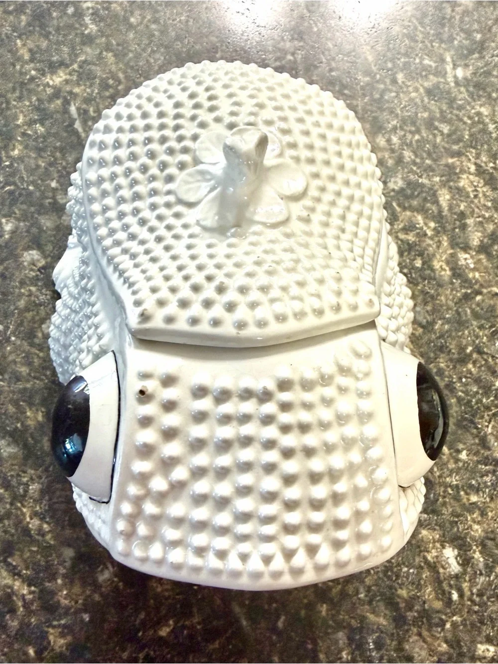 Vintage Italian ceramic hobnail frog cachepot with lid